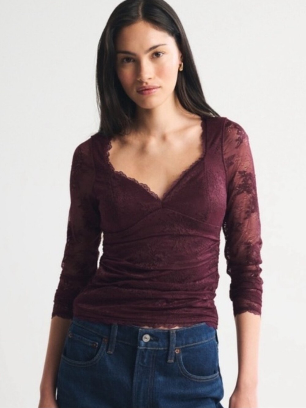 A&F Zoe Bra-Free Long-Sleeve Lace Top